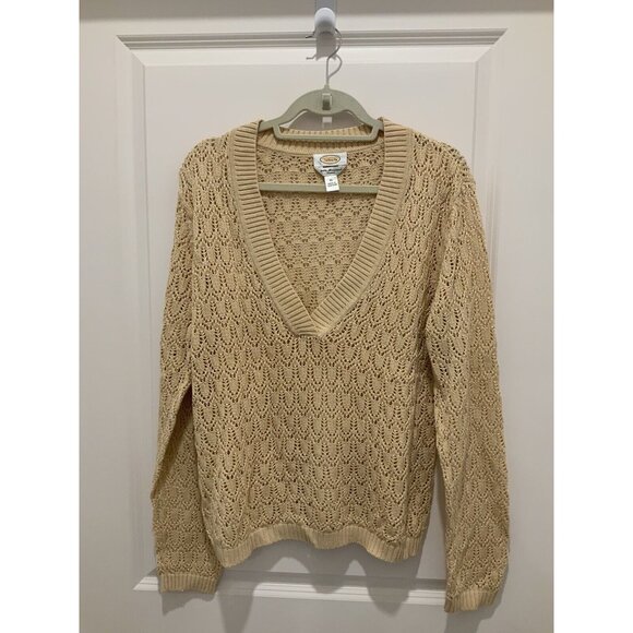 Talbots Sweater XL Crochet V-Neckpullover Tan Transitional - Picture 1 of 7